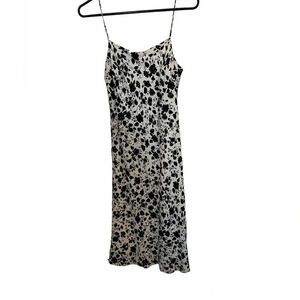 Vintage Black & White Floral Midi Dress 6 Silk